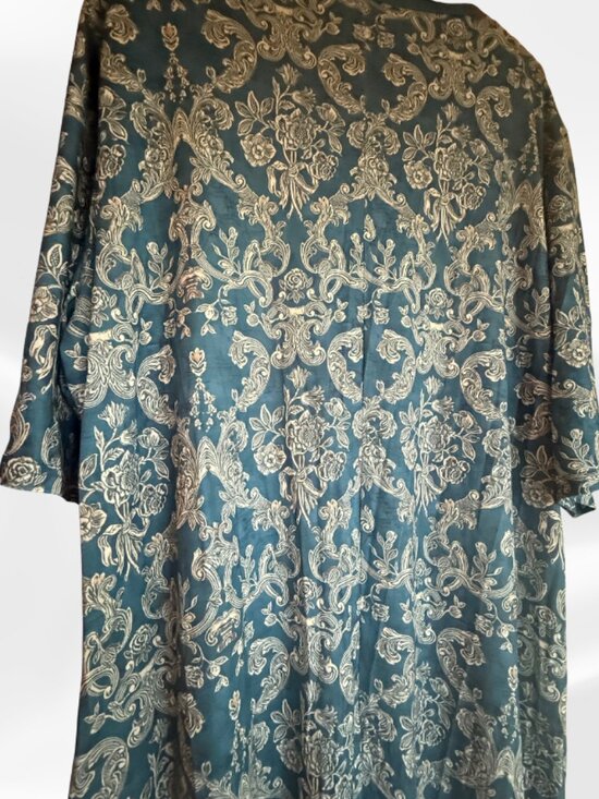 NWT Women's Boho Floral Maxi Dress 2X Teal Damask Print V-Neck Pockets - Picture 8 of 16